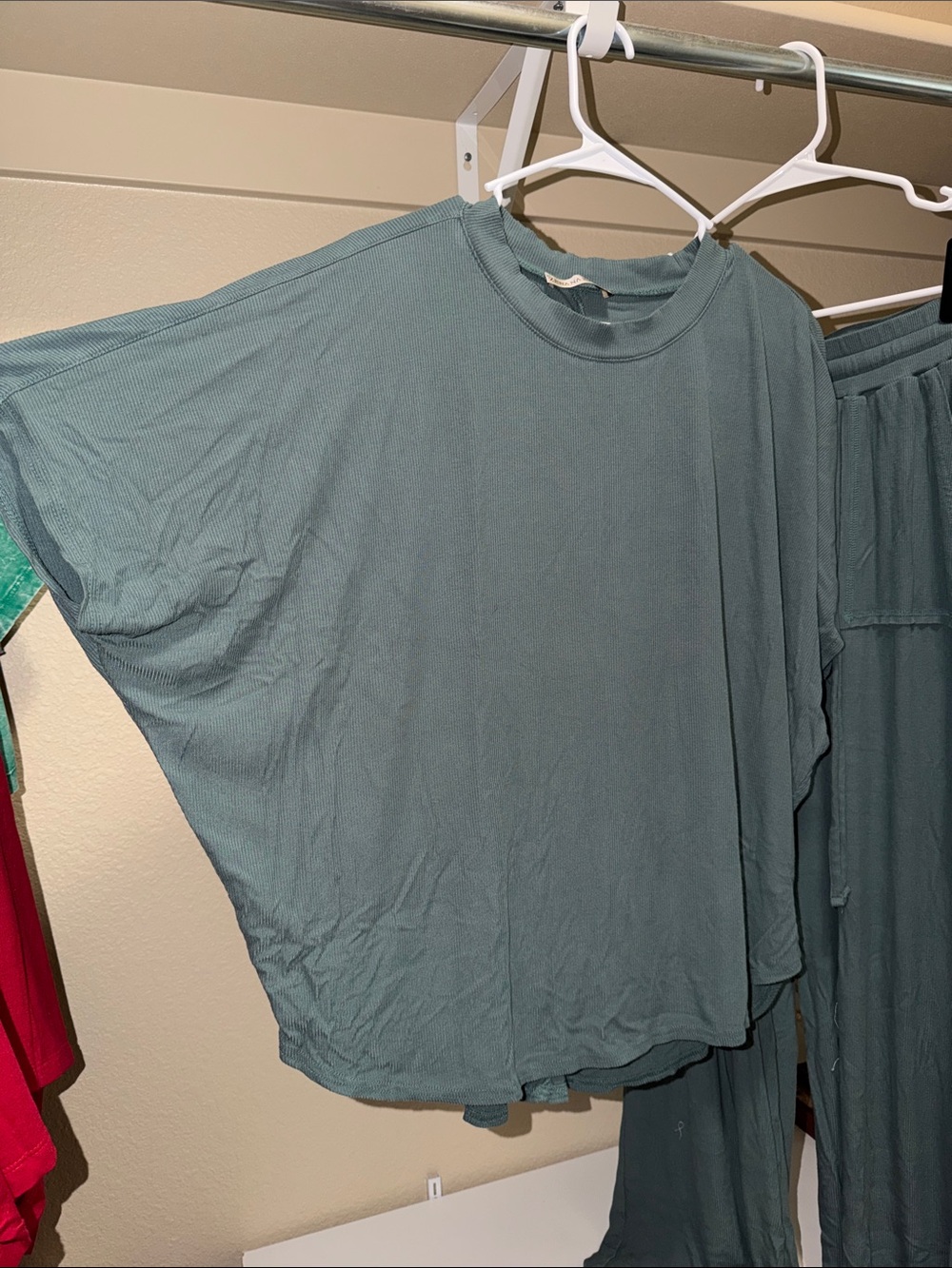 Zenana Lightly Ribbed Shirt & Pant Set - M (Ash Jade) - Picture 2 of 8